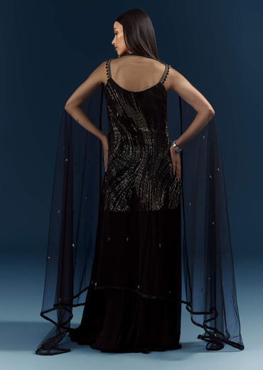 Black Sequins Sharara Suit With Cutdana Embroidery