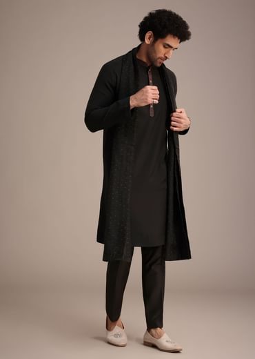 Black Silk Blend Kurta Pant With Dupatta