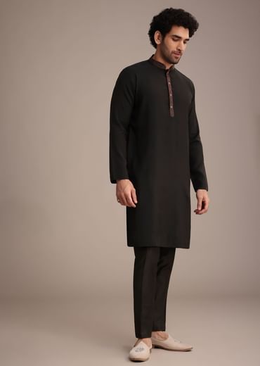 Black Silk Blend Kurta Pant With Dupatta