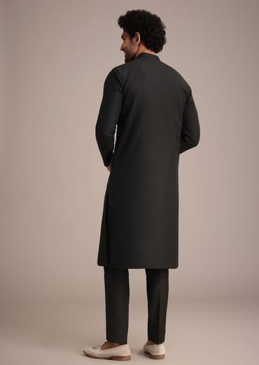 Black Silk Blend Pintuck Kurta Jacket Set
