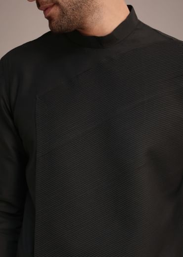 Black Silk Blend Pintuck Kurta Jacket Set
