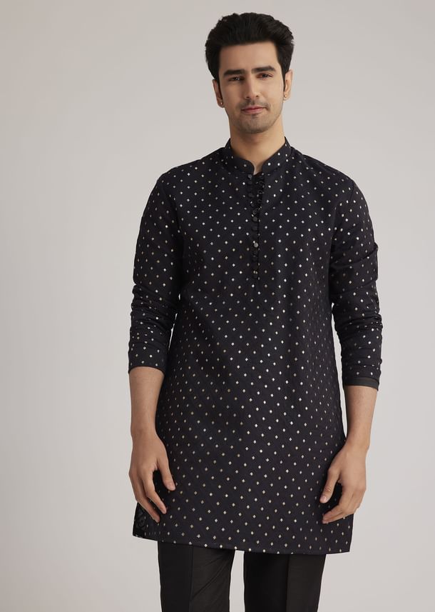 Black Silk Floral Hand Embroidered Indowestern Jacket Set