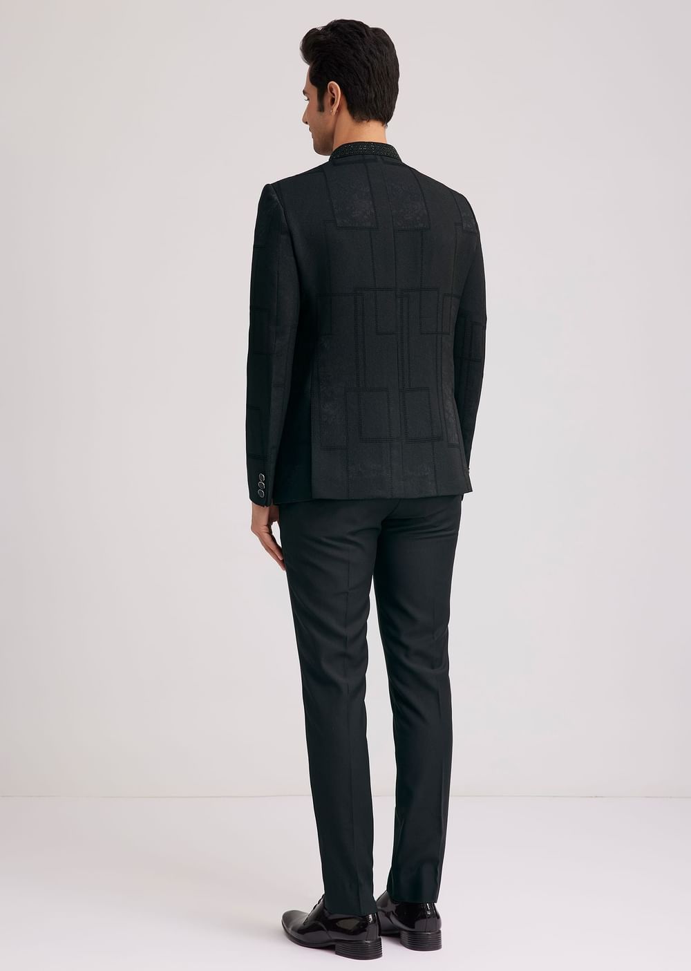 Black Silk Jodhpuri Suit With Floral Motifs And Cut Dana Work