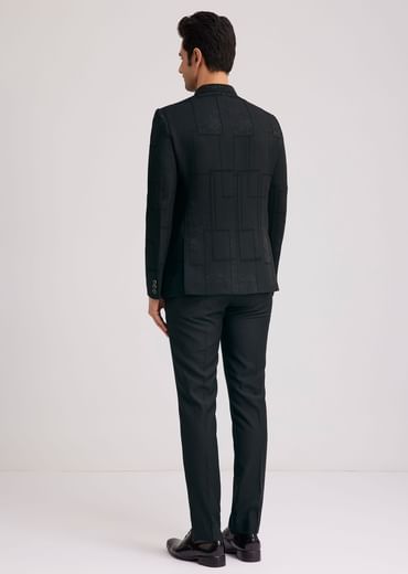 Black Silk Jodhpuri Suit With Floral Motifs And Cut Dana Work