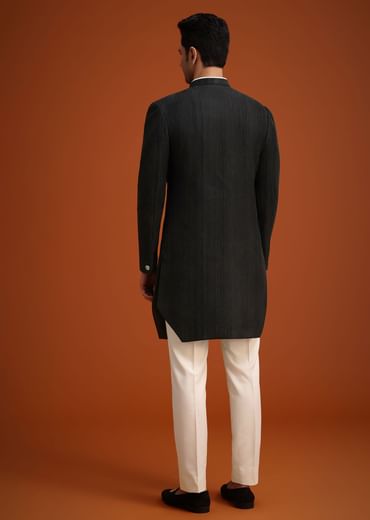 Black Silk Sherwani Set