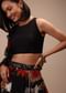 Black Sleeveless Blouse With Round Neckline, Straight Hemline, And Back Zip Closure