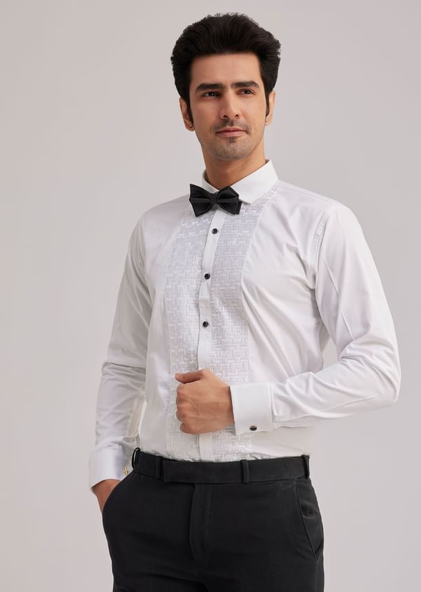 Black Suiting Tuxedo With Metallic Chain And Stone Work