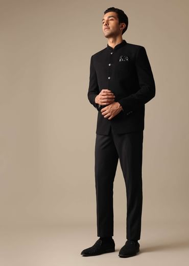 Black Jodhpuri Textured Bandhgala And Pant Set
