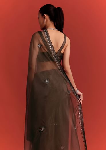 Brown Tissue Saree With Cutdana And Sequin Work