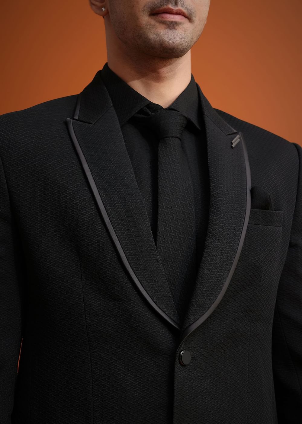 Black Tuxedo And Shirt Set With Pocket Square