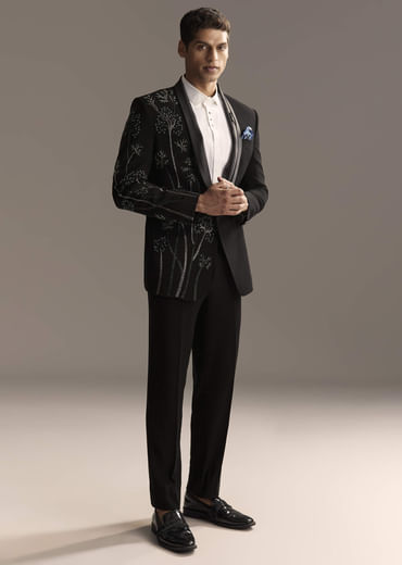 Black Tuxedo For Men With Beads And Zardosi Work