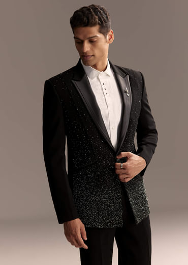 Black Tuxedo For Men With Embellished Embroidery