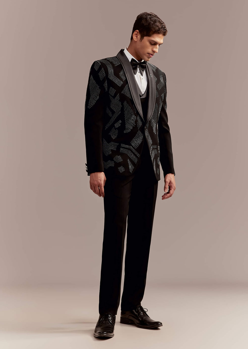 Black Tuxedo For Men With Modern Geometric Beadwork