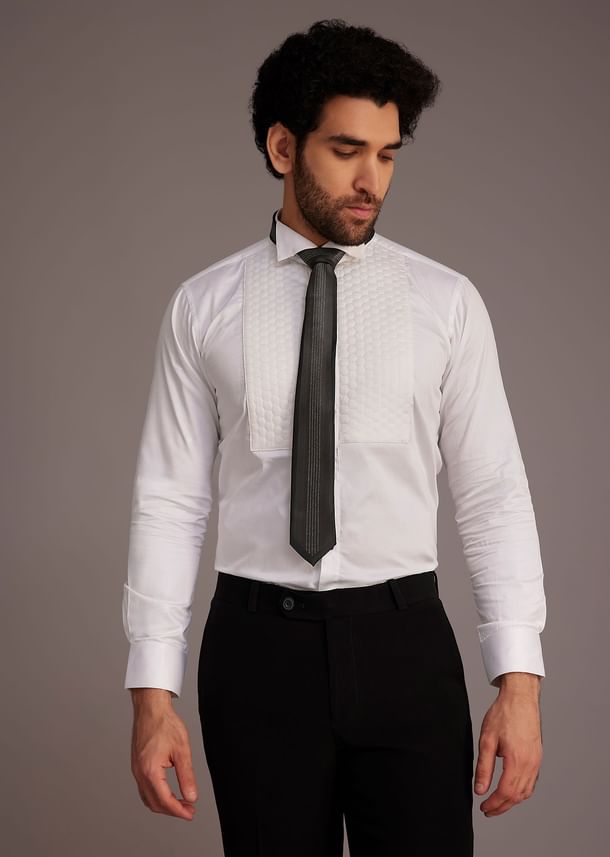 Black Tuxedo With Beaded Shoulder Detailing And Satin Lapel