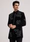 Black Velvet Indo Western Set With Abstract Motif And Cut Dana Work