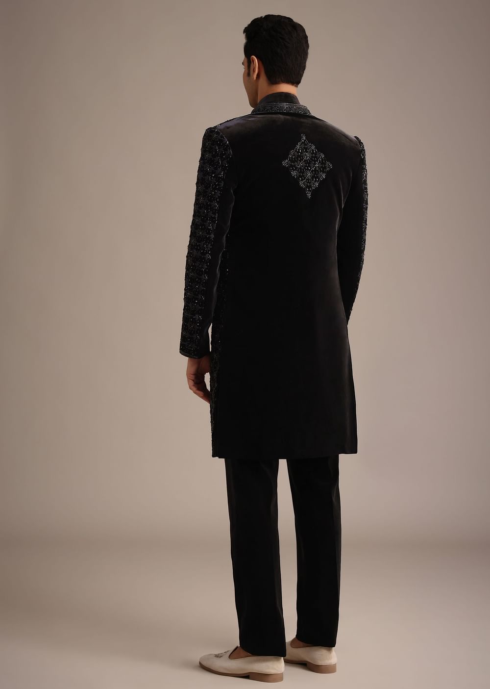 Black Velvet Indowestern Set With Sequin Work