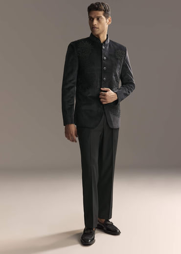 Black Velvet Jodhpuri Suit For Men With Beads And Sequins Work