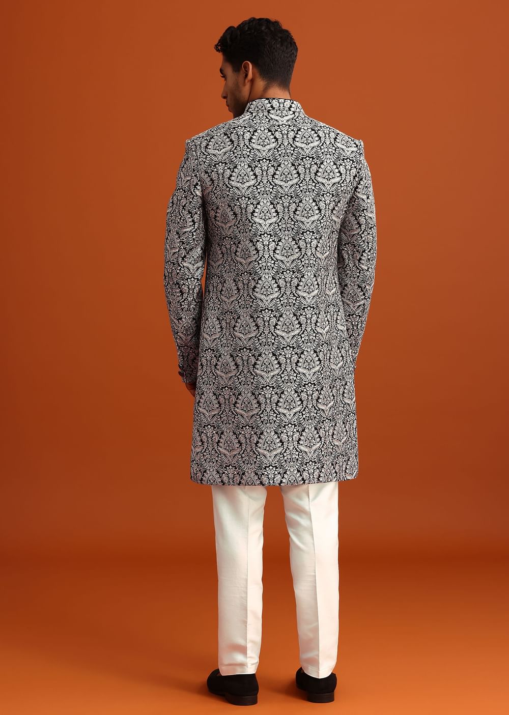 Black Velvet Sherwani And Kurta Set With Kashmiri Work