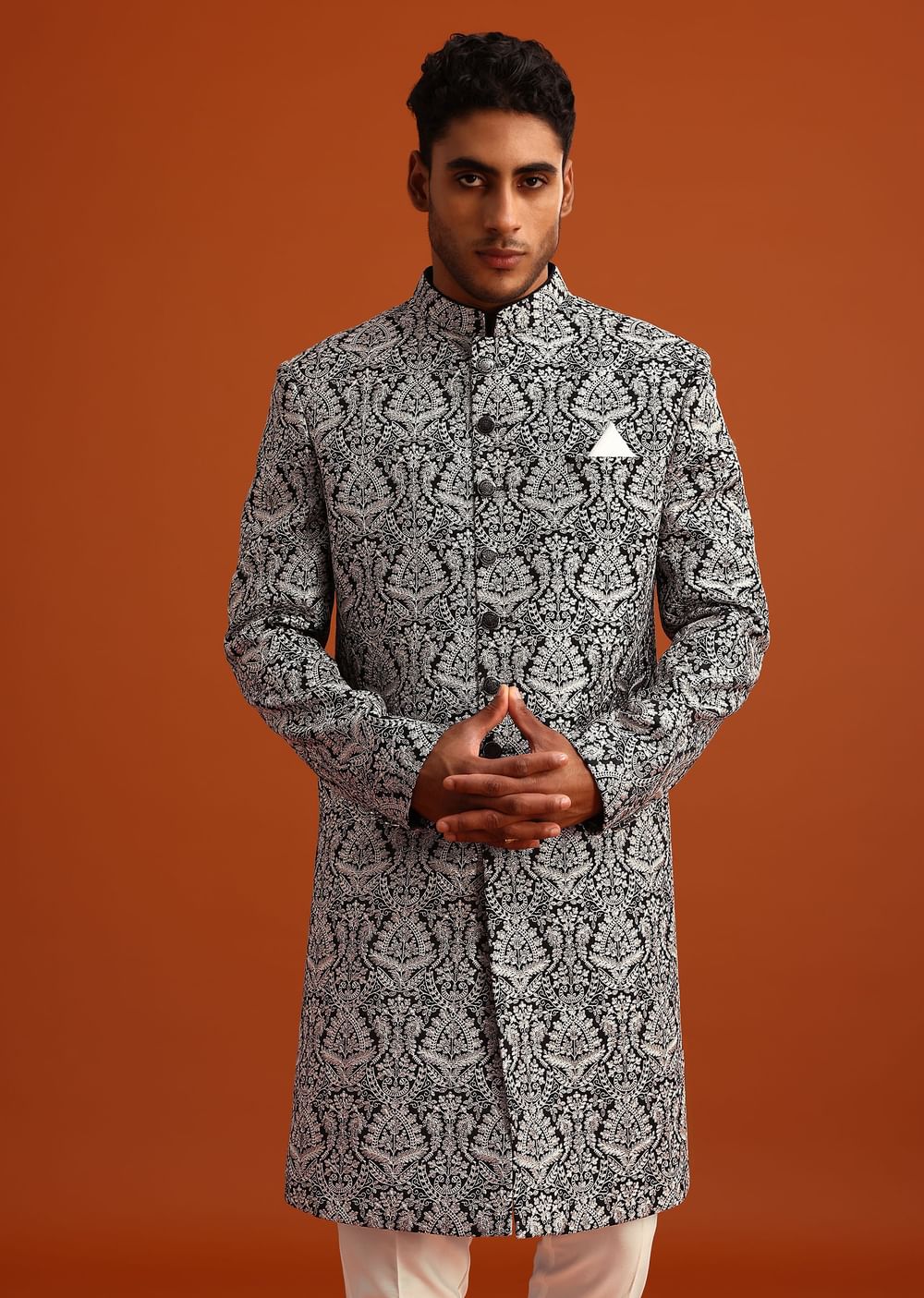 Black Velvet Sherwani And Kurta Set With Kashmiri Work