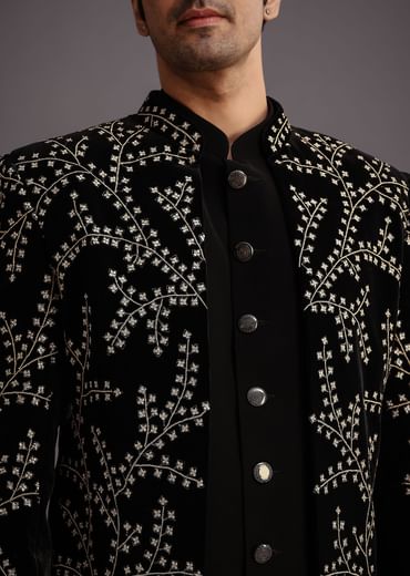 Black Velvet Zari Embroidered Indowestern Trouser Suit