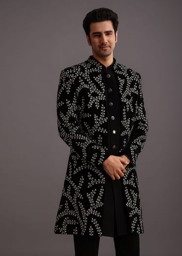 Black Velvet Zari Embroidered Indowestern Trouser Suit