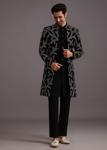 Black Velvet Zari Embroidered Indowestern Trouser Suit