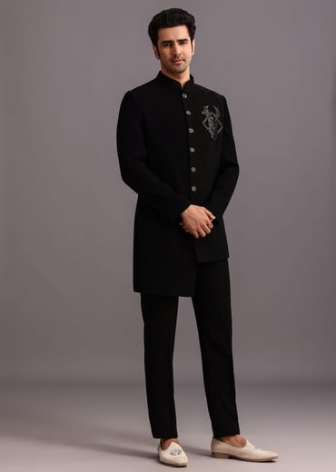 Black Zardosi Embroidered Indowestern Trouser Suit