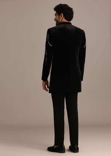 Black Zardozi Embroidered Indo Western Set in Velvet
