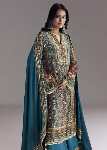 Blue Ajrakh Print Kurta Palazzo Set