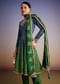 Blue And Green Ombre Bandhani Anarkali Suit With Zardosi Neckline