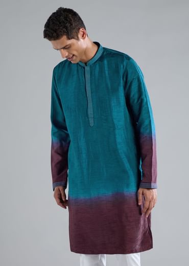 Blue And Purple Kurta Jacket Set With Zari And Mirror Work