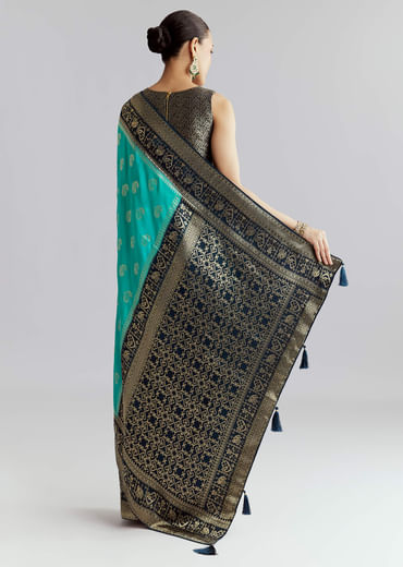 Blue Banarasi Silk Woven Saree With Zari Paisley Motifs