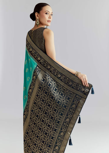 Blue Banarasi Silk Woven Saree With Zari Paisley Motifs