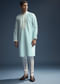 Blue Chanderi Kurta Set For Men With Kashmiri Hand Work