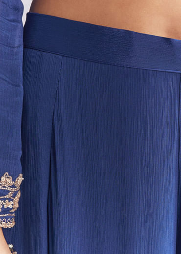 Blue Chinon Sharara Suit With Cutdana And Sequins Embroidery