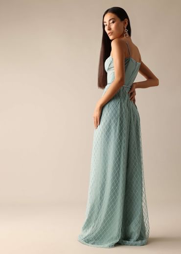 Blue Corset Style Sequin Jumpsuit