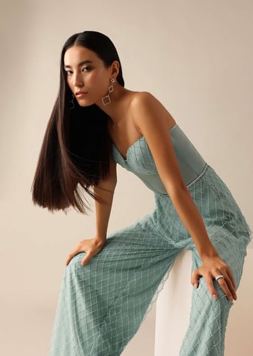Blue Corset Style Sequin Jumpsuit