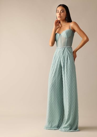 Blue Corset Style Sequin Jumpsuit