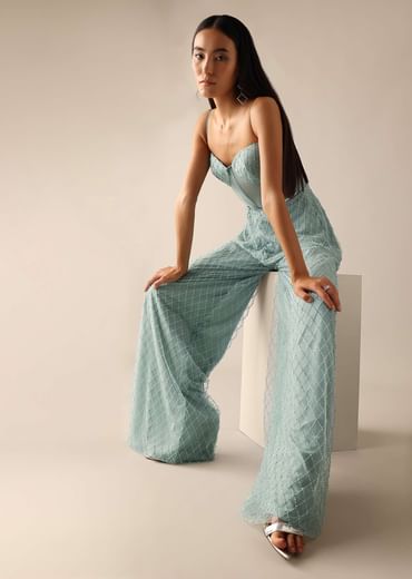 Blue Corset Style Sequin Jumpsuit