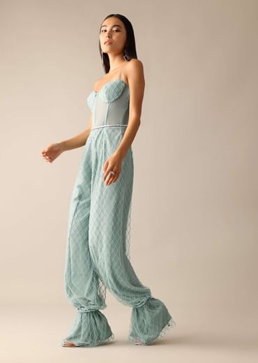 Blue Corset Style Sequin Jumpsuit