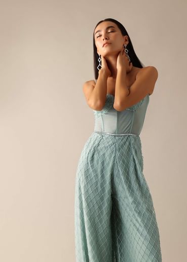 Blue Corset Style Sequin Jumpsuit