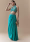 Blue Crepe Silk Crop Top Skirt Set with Embroidered Detail