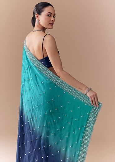 Blue Dual Shaded Embellished Saree with Blouse Fabric