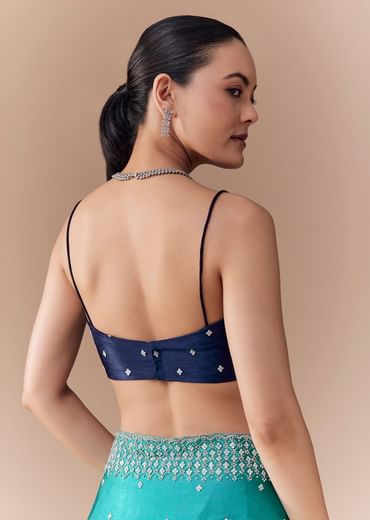 Blue Dual Shaded Embellished Saree with Blouse Fabric