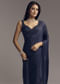 Blue Embellished Chinon Saree With Floral Threadwork