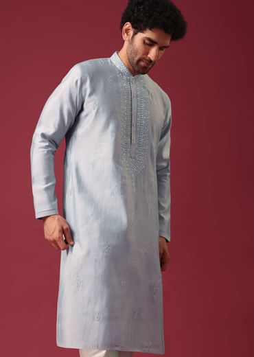 Blue embroidered silk kurta set