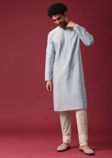 Blue embroidered silk kurta set