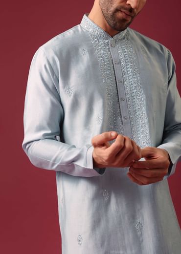 Blue embroidered silk kurta set