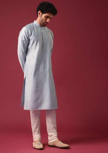 Blue embroidered silk kurta set
