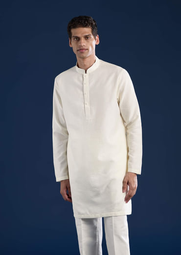 Blue Floral Print Silk Jacket Kurta Set